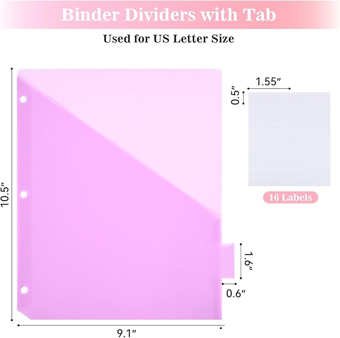 8-Tab Dividers for 3 Ring Binder, Subject Dividers, 3-Hole Plastics Sheets - Image 2