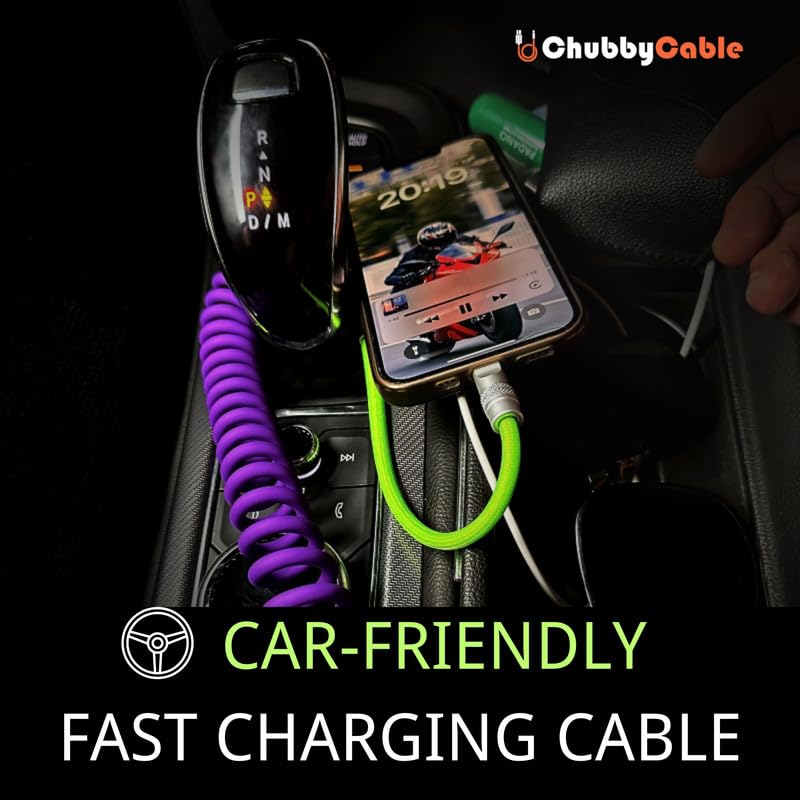 chubbycable Colorblock Chubby - Spring Braided Silicone Charge Cable Coiled USB C Cable Fast Charging Type C Charger Cord for Car, Blue+Green, USB-A to Type-C, 2.29FT-3.6FT