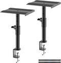 suptek Clamp-on Speaker Stand Desk Mount Set, Height Adjustment, Swivel, 9.6 x 8.8 inch Trays, Universal Audio Holders for Computer and Bookshelf Speakers, Elevated Sound, 2 Pack, Black, SDM001G