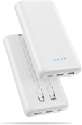 Upgraded Portable Charger 40800mAh Power Bank - Portable Battery with 2 Built in Cables,PD 25W USB C Fast Charging Battery Pack Compatible with iPhone 16 15 14 13 Android Phone etc-White