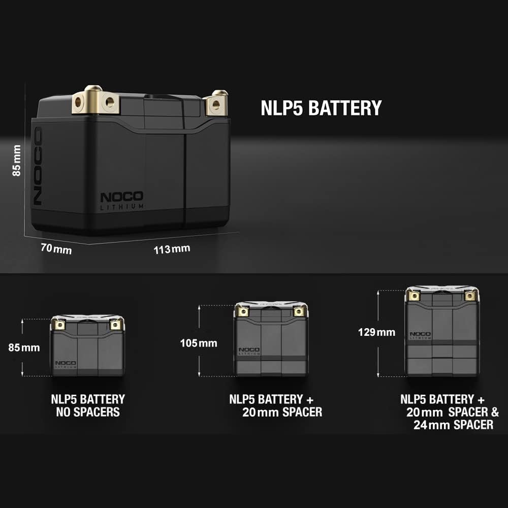 NOCO Lithium NLP5: Ultra-Light 12V Lithium Powersport Battery – Group 5 – 2Ah – 250A Start Power – Intelligent BMS – UL Certified