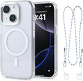 for iPhone 15 Case with 62.99 inch Lanyard, Classic Clear&White Magnetic Phone Case, Drop&Shockproof Protection Cases, Phone Lanyard for Around The Neck, Compatible with Magnet Accessory