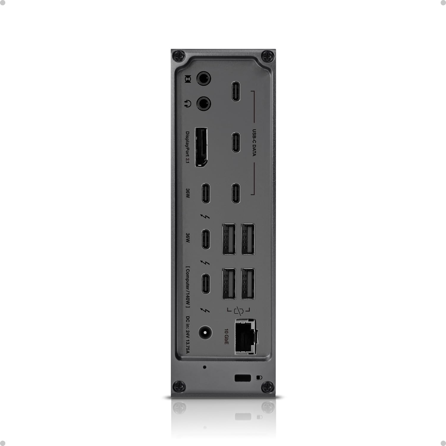 CalDigit TS5 Plus - 20 Port Thunderbolt 5 Dock, 140W Charging, 3X 80Gb/s Thunderbolt 5, 10x 10Gb/s USB Ports, Dual USB Controllers, 10GbE, Up to Dual 8K 60Hz Displays, 1.0m Braided Cable, 330W PSU