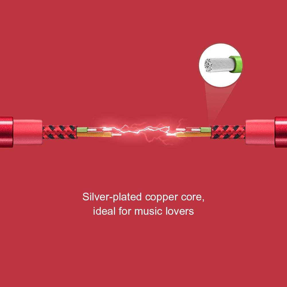 CableCreation Audio Cable, 3FT 3.5mm Right Angle Male to Male Auxiliary Jack HiFi Cable with Silver-Plating Copper Core,24KGold Plated, Red
