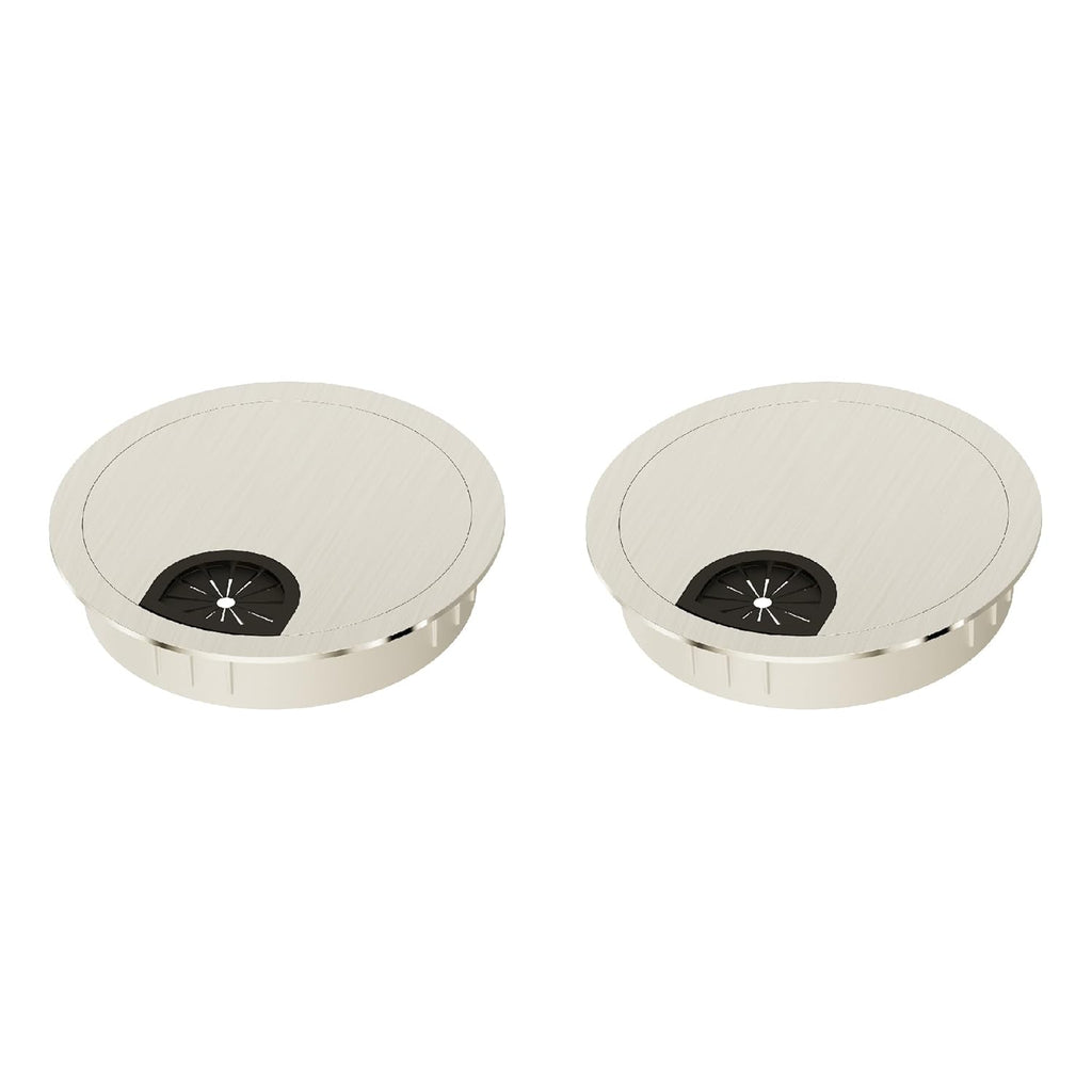 2 Pack Desk Grommet 2-1/8 Inch 53mm, Zinc Alloy Computer Desk Wire Hole Cover, Office Desktop Cord Cable Hole Metal Ring, Brushed Silver