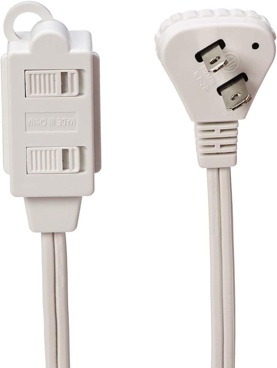 Amazon Basics Extension Cord with Multiple Outlets, 3 ft 2-Prong Indoor Power Strip, Flat Plug, 13 Amps, 1625 Watts, 125 VAC, White, 2-Pack