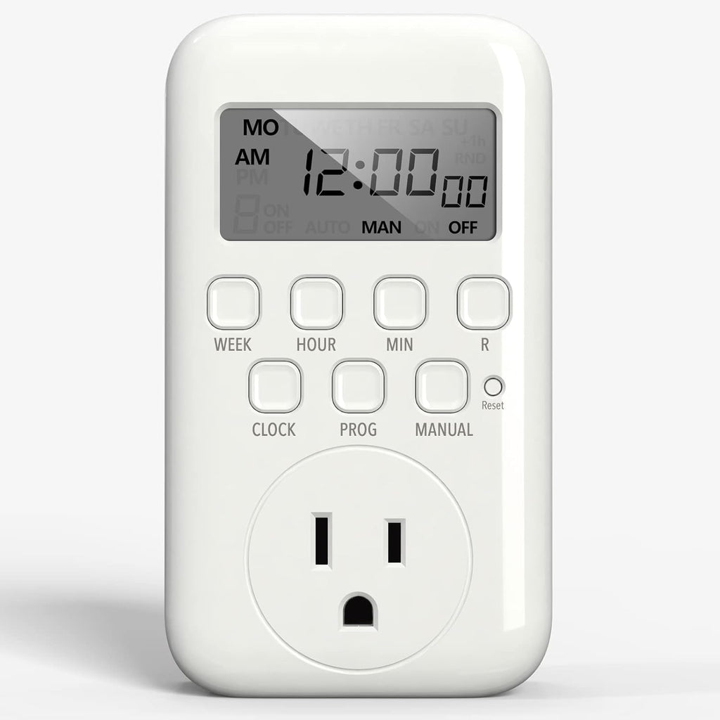 BN-LINK Salida de temporizador Digital, temporizador programable resistente de 7 días, programas de encendido/apagado de 3 clavijas a Tierra
