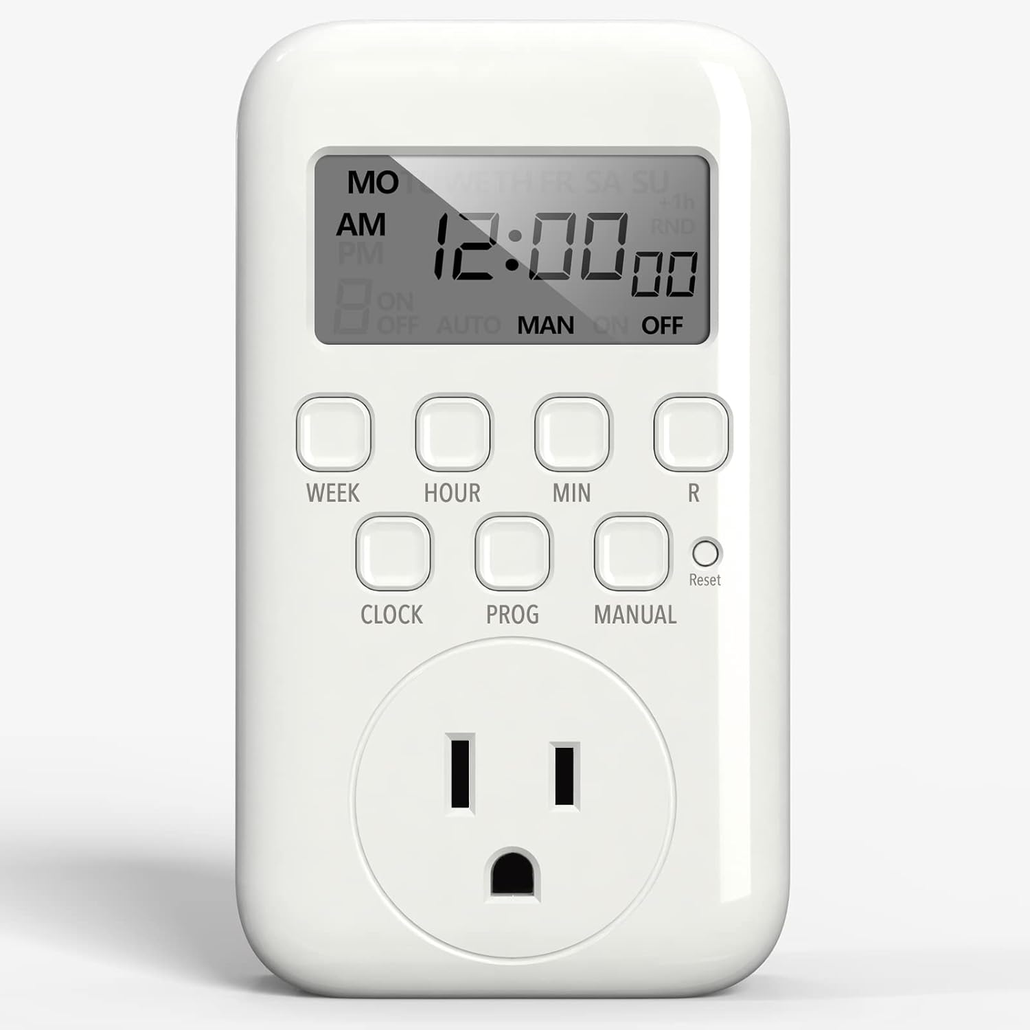 BN-LINK Salida de temporizador Digital, temporizador programable resistente de 7 días, programas de encendido/apagado de 3 clavijas a Tierra