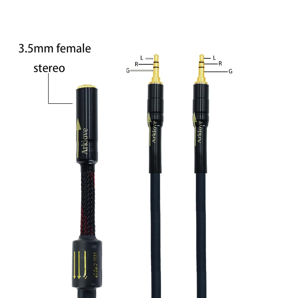Arklove 25ft Shielded 1/8" aux Input 3.5mm Female to 2X 3.5 Output Splitter Stereo Audio Video Cable Out 3.5 Male to Two 3.5 Male in Dual Speaker Cord 24k Gold Plated