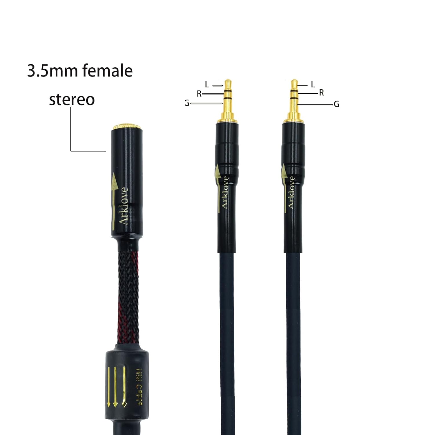 Arklove 1ft Shielded 1/8" aux Input 3.5mm Female to 2X 3.5 Output Splitter Stereo Video Audio Cable Out 3.5 Male to Two 3.5 Male in Dual Speaker Cord 24k Gold Plated