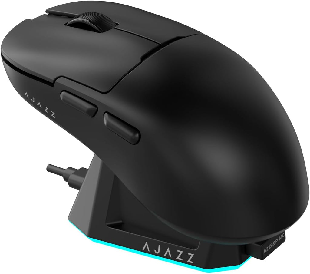 AJ159P MC Triple Mode (2.4G/Wired/Bluetooth 5.2) Gaming Mouse, 12000 DPI, 56g Ultra-Light, Magnetic RGB Charging Dock, Programmable 6 Buttons, Ergonomic Design for Computer Laptop PC, Black