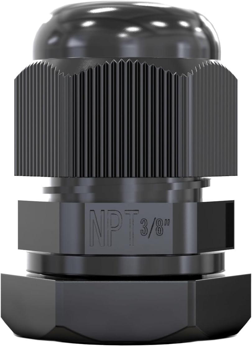 MGI SpeedWare 3/8" NPT Strain Relief Nylon Cord Grip Cable Glands, Black Plastic Grommet 100-Pack