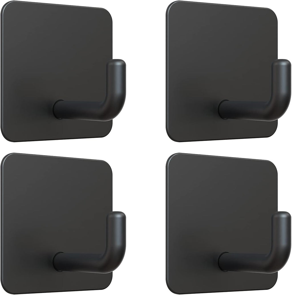 VIS'V Adhesive Hooks, Metal Shower Wall Stick on Hooks, Waterproof, 2 Extra Adhesive Strips, Black, 4 Pcs
