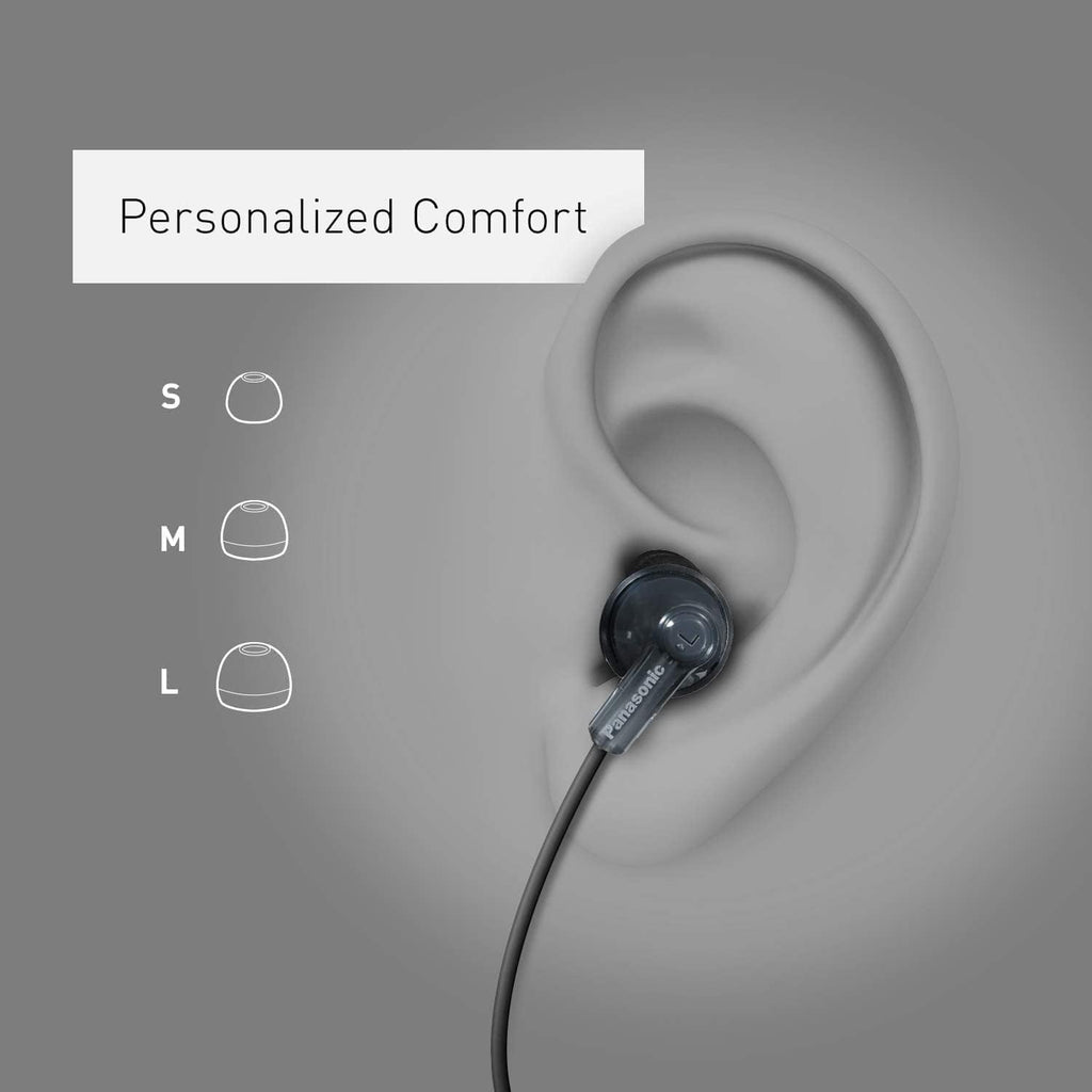 Panasonic ErgoFit Wired Earbuds, 3.5mm Jack In-Ear Headphones with Dynamic Crystal-Clear Sound and Ultra Soft Ergonomic Custom-Fit Earpieces (S/M/L), for Phones and Laptops - RP-HJE120-G (Green)