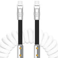 Chubbycable Colorblock Chubby - Spring Braided Silicone Charge Cable Coiled USB C 2.29FT-3.6FT White+Black Type-C to Type-C Cord for Car, Fast Charging