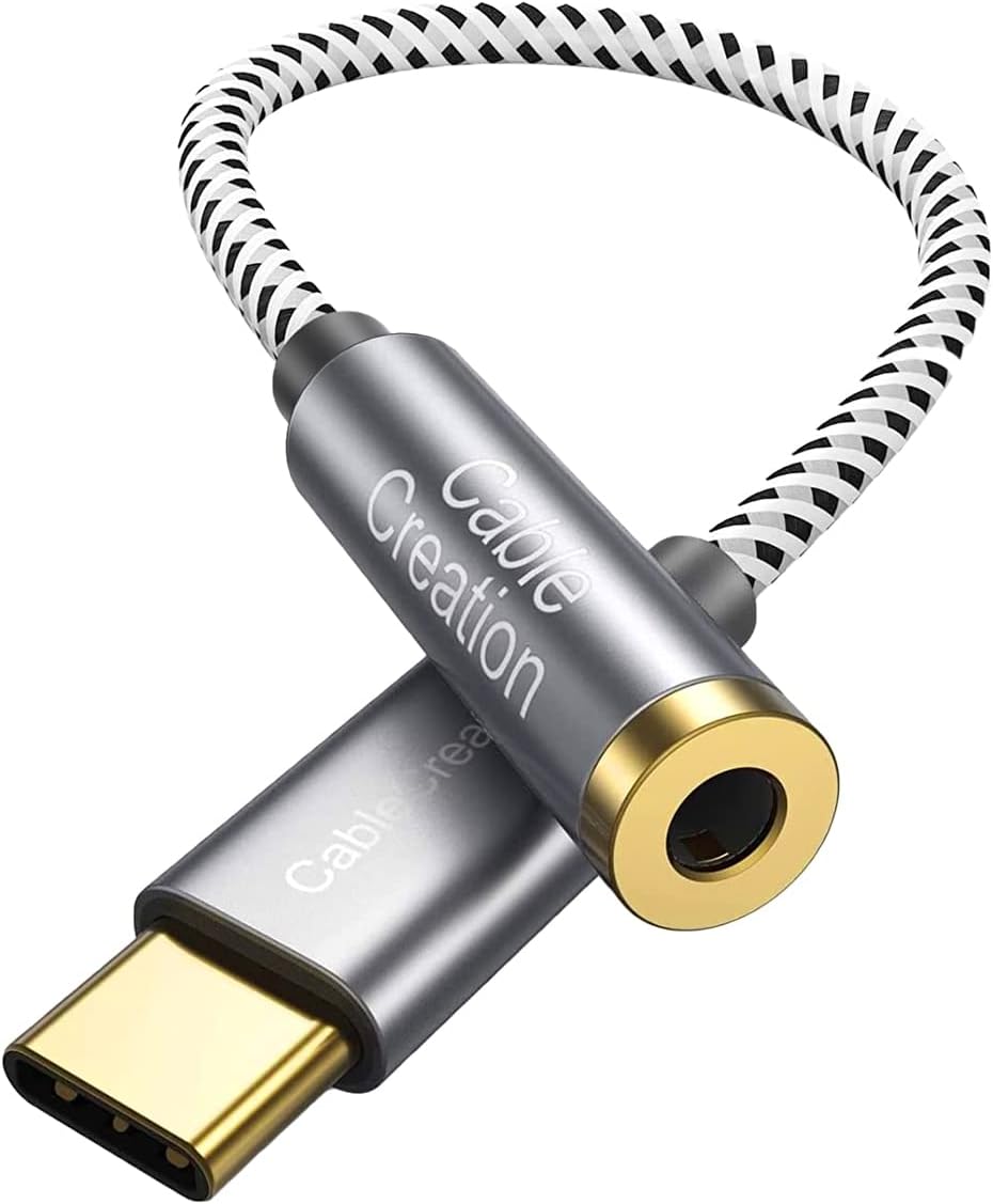 CableCreation USB C to 3.5mm Audio Adapter, Type C to Headphone Adapter, USB C to Aux 24bit/96kHz HiFi DAC Cable for iPhone 16 15 Pro Max/15 Pro/15 Plus, iPad, Galaxy S24 S23 Ultra, Pixel 9, 0.33 ft