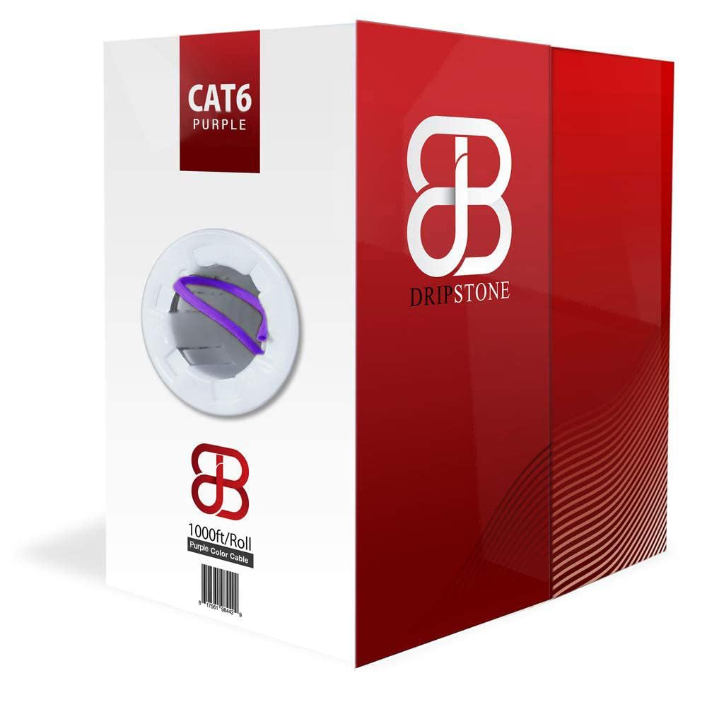 Dripstone CAT6 Ethernet Cable 1000ft Bulk Network LAN Wire 23AWG Solid UTP 550MHz High-Speed Internet Cable Gaming, Streaming, Office, Home Use, Pull Box, Cat6 Bulk, Stable Connectivity - Purple