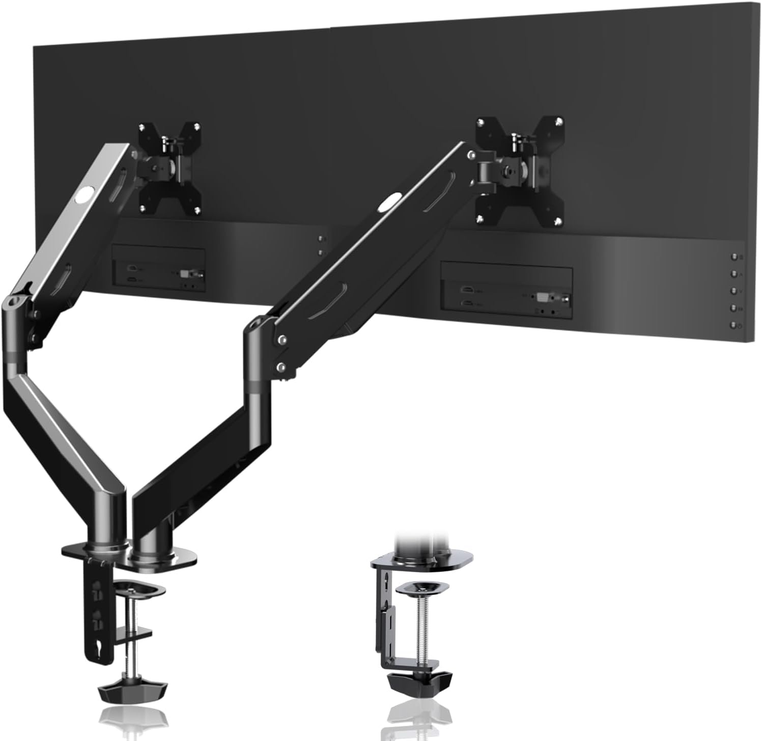 Pholiten Dual Monitor Arm 32inch,Fully Adjustable Gas Spring Monitor Desk Mount Vesa Bracket,Adjustable Tilt/Swivel/Rotate Monitor Stand Up to 22lbs