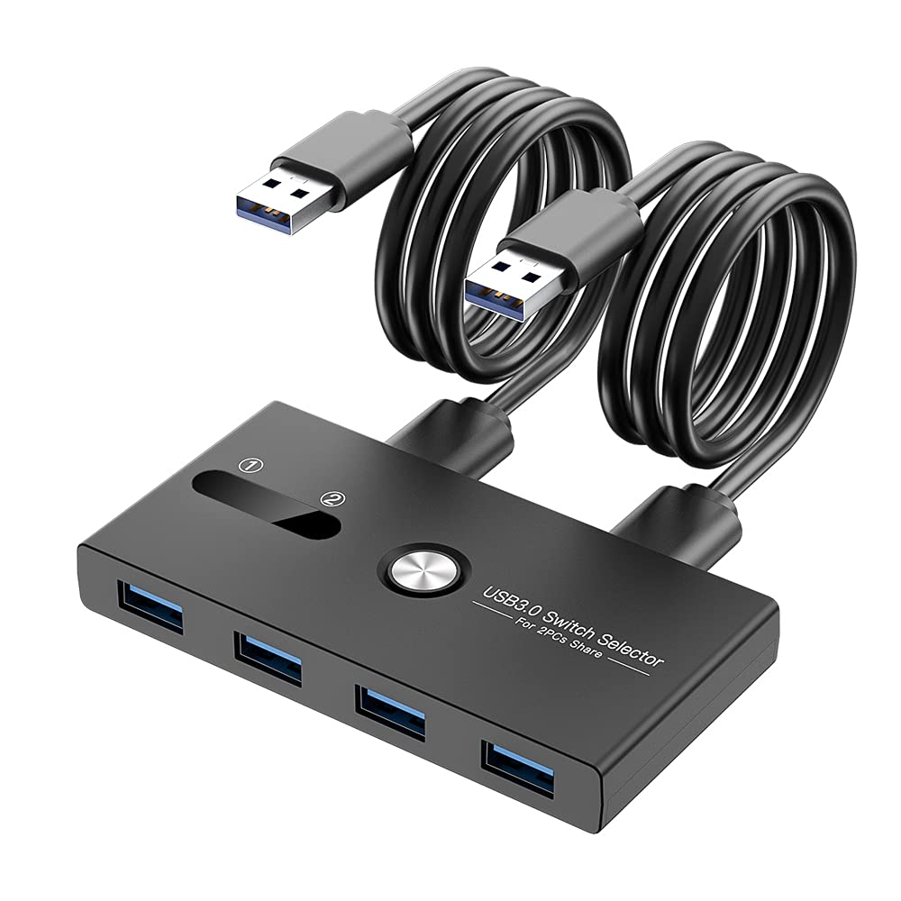 USB Switch, USB 3.0 Switcher 2 Computers Share 4 USB for PC Mouse Keyboard Printer Scanner, USB KVM Switch Selector Compatible with Windows, Mac, Linux