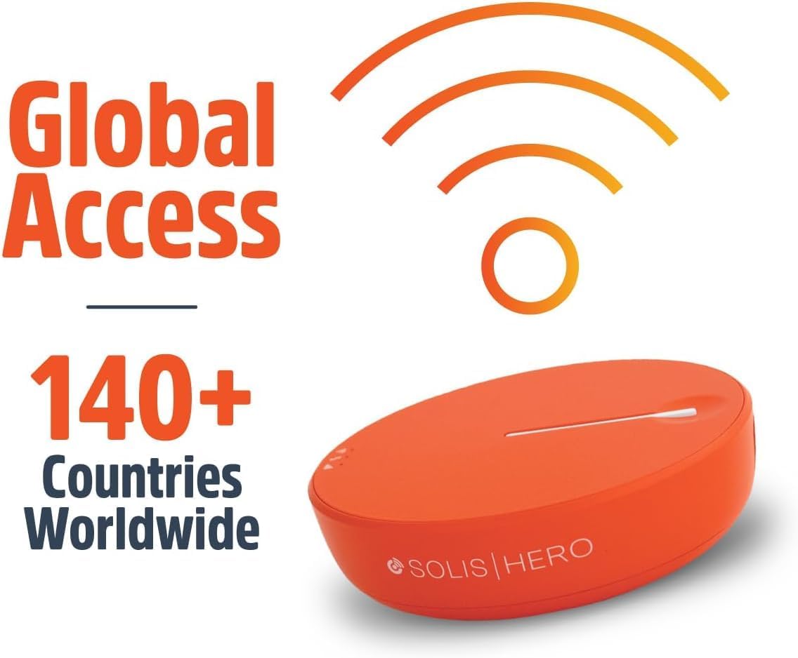 SIMO Solis Hero 4G LTE Portable Mobile Hotspot WiFi Power Bank for Travel in 140+ Countries, No SIM Card or Contract, Multi-Carrier Network, 10 Devices, 1GB/Month Lifetime + 10GB Global Data