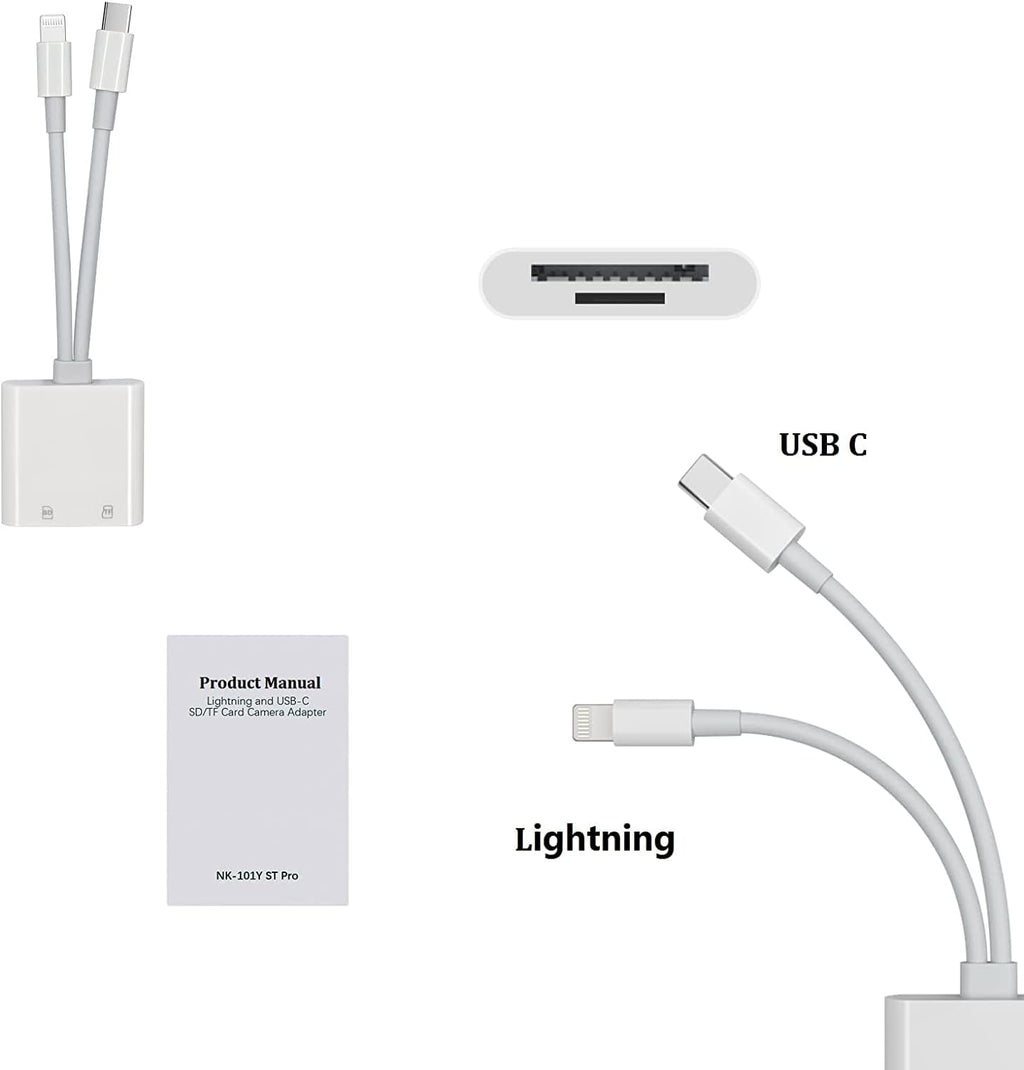 [Apple MFi Certified] iPhone SD Card Reader, 4 in 1 Cameras SD Reader with Dual Slot for MicroSD/TF, Photography Memory Card Trail Game Camera Viewer Adapter, Plug and Play for iPhone/iPad/iMac/DJI