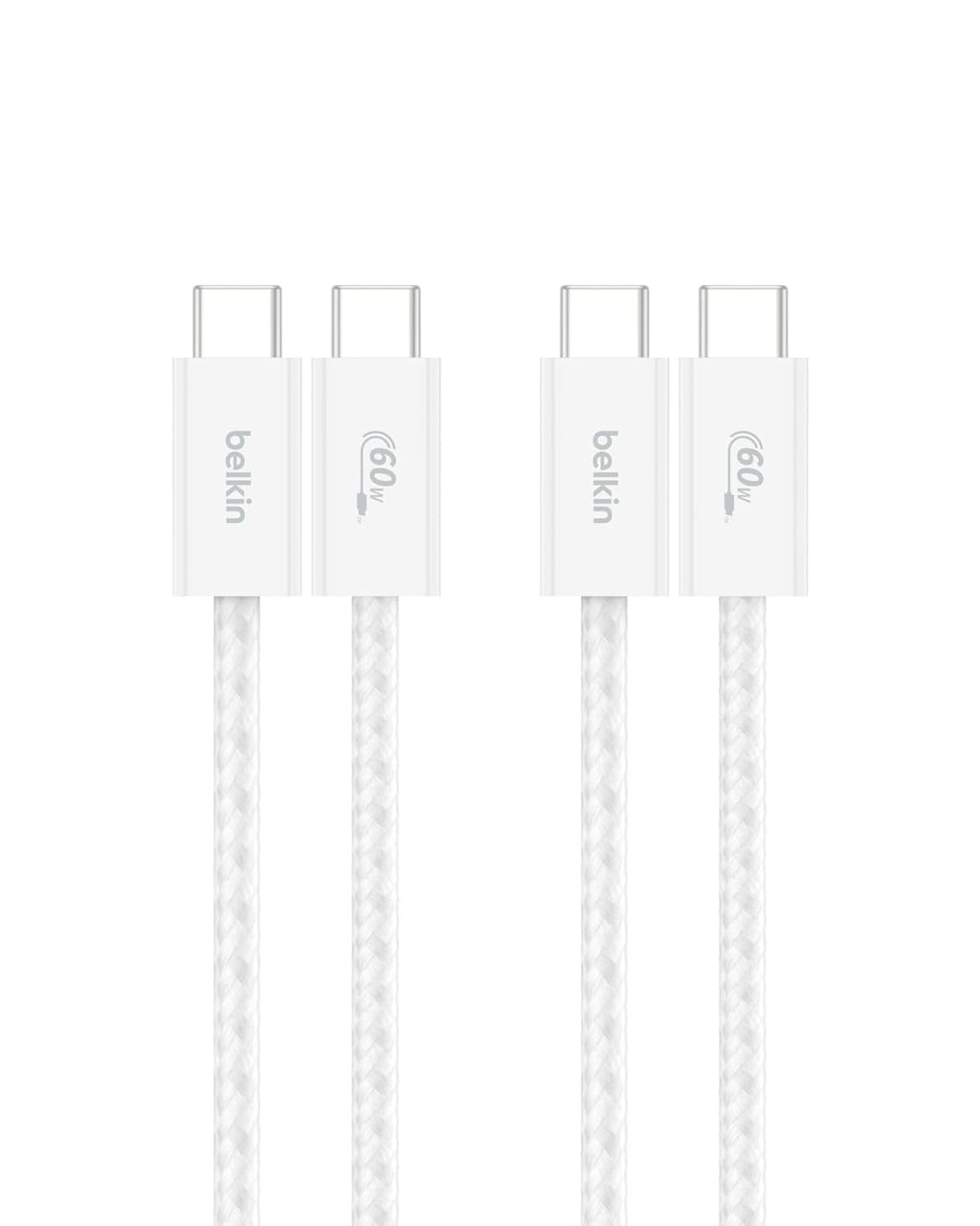 Belkin USB C to USB C Cable 2-Pack, 3.3ft, 60W - Type C Charger, iPhone Charger Cord, Soft, Braided, Flexible for iPhone 16, Galaxy S25, Pixel 9, Airpods, iPad Pro & More, Travel Essentials - White