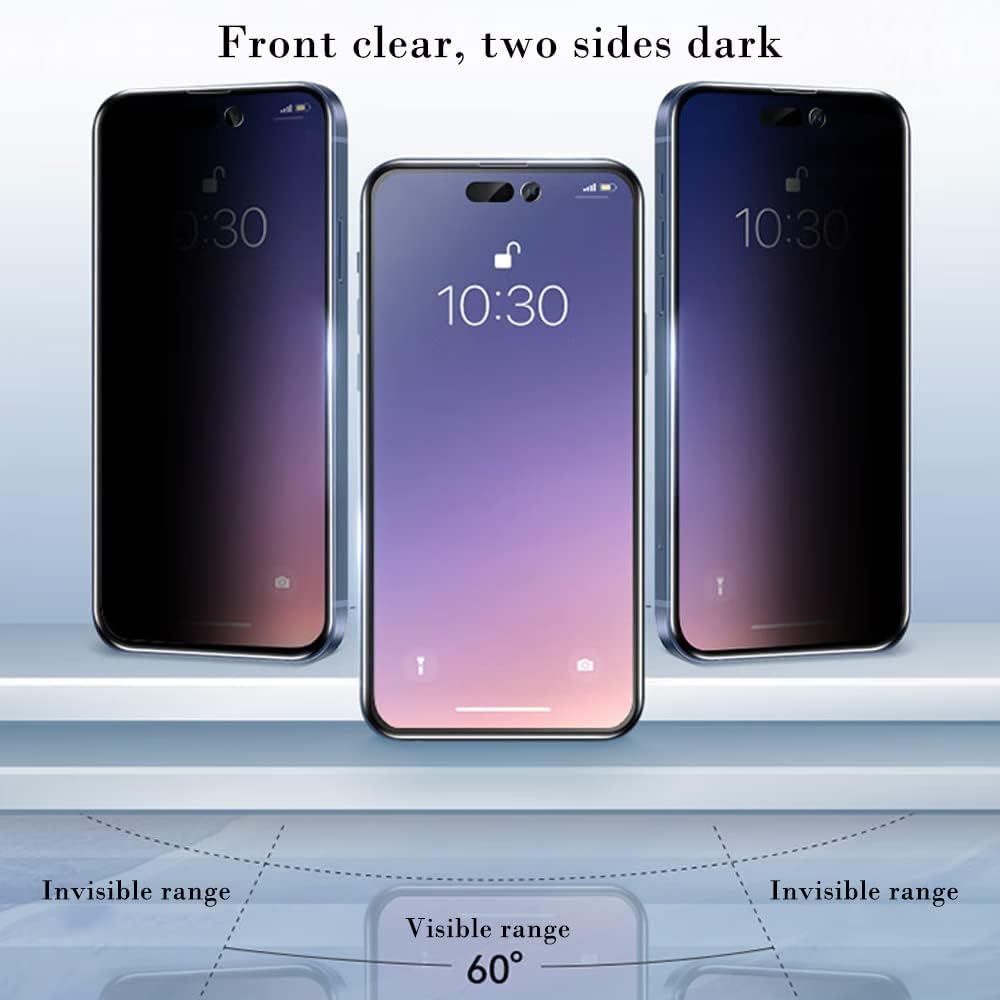PERFECTSIGHT Privacy Screen Protector Compatible with iPhone 14 Pro 6.1 Inch, HD Clear Bubble Free Anti-Scratch Case Friendly Anti Blue Light Anti Spy 5X Stronger Tempered Glass