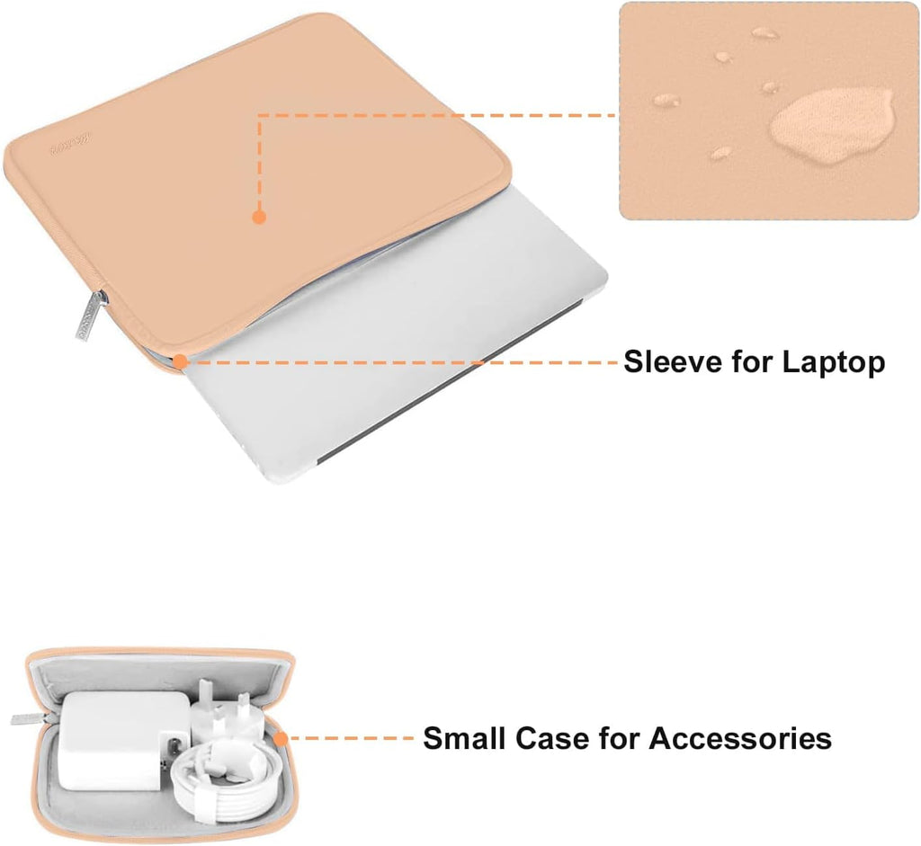 MOSISO Laptop Case 13.3 inch, 13-13.3 inch Laptop Sleeve Bag Compatible with MacBook Air/Pro 13/Pro 14 M5 M4 M3 M2 M1, HP Dell ASUS Lenovo, Neoprene Computer Sleeve Bag with Small Case, Peach Fuzz