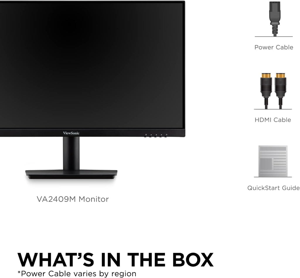 ViewSonic VA2409M 24 Inch IPS Full HD 1080p Monitor with Adaptive Sync, 75Hz, Thin Bezels, Eye Care, HDMI, VGA Inputs for Home and Office