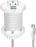 Desktop Power Grommet,Desk Grommet Outlet 2 inch Hole,Power Grommet with USB, Easy Access to 1 power Source Along with 2 USB Power Port Connections(white)