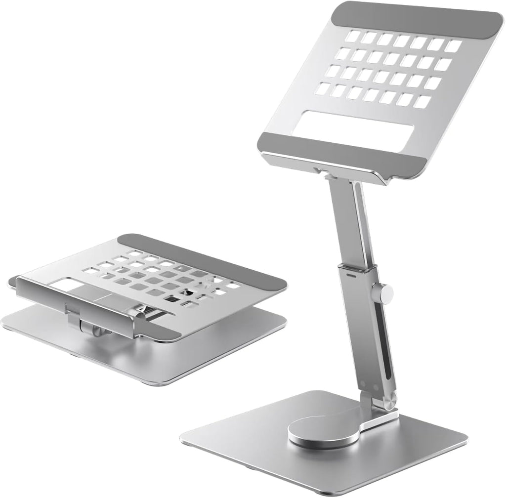 GuaziV 360° Rotating Tablet Stand - Adjustable iPad Tablet Holder for Desk, Foldable iPad Swivel Stand for Home & Office (Sleek Silver)