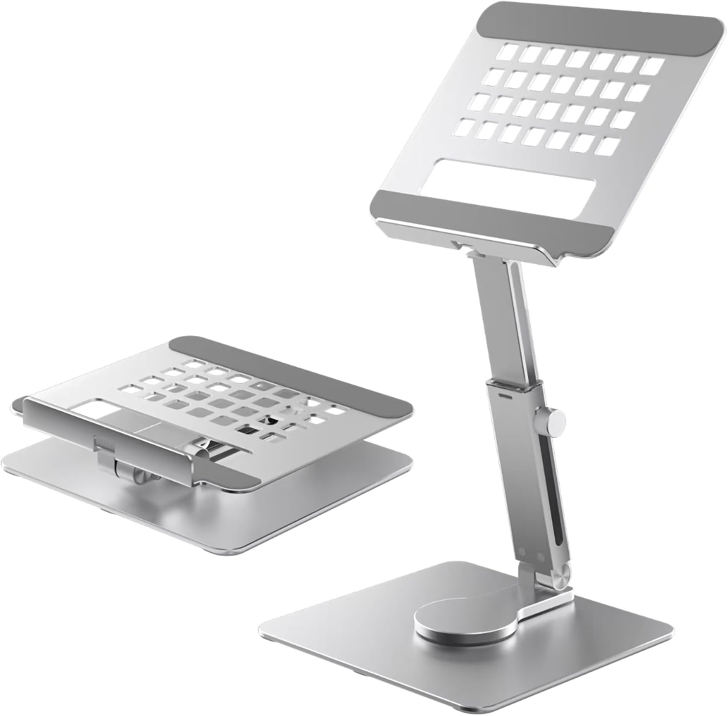 GuaziV 360° Rotating Tablet Stand - Adjustable iPad Tablet Holder for Desk, Foldable iPad Swivel Stand for Home & Office (Sleek Silver)