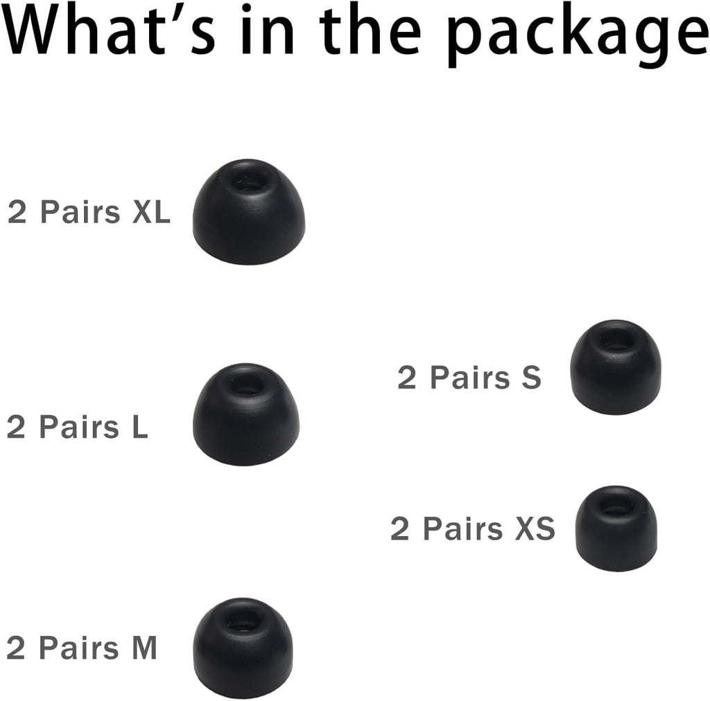 Silicone Earbuds Tips for Powerbeats Pro2 Replacement Ear Tips 10 Pairs XL/L/M/S/XS - Compatible with Beats Studio Buds/Beats Fit Pro/Solo Buds, Black
