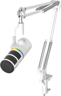 COMICA EJoy D10 A USB/XLR Dynamic Microphone with RGB Light &CalMix Denoise &Mute Button- Studio-Quality Cardioid Mic with Boom Arm Stand for Gaming, Streaming, Podcast,YouTube(PC/PS5/Xbox/Mac-White