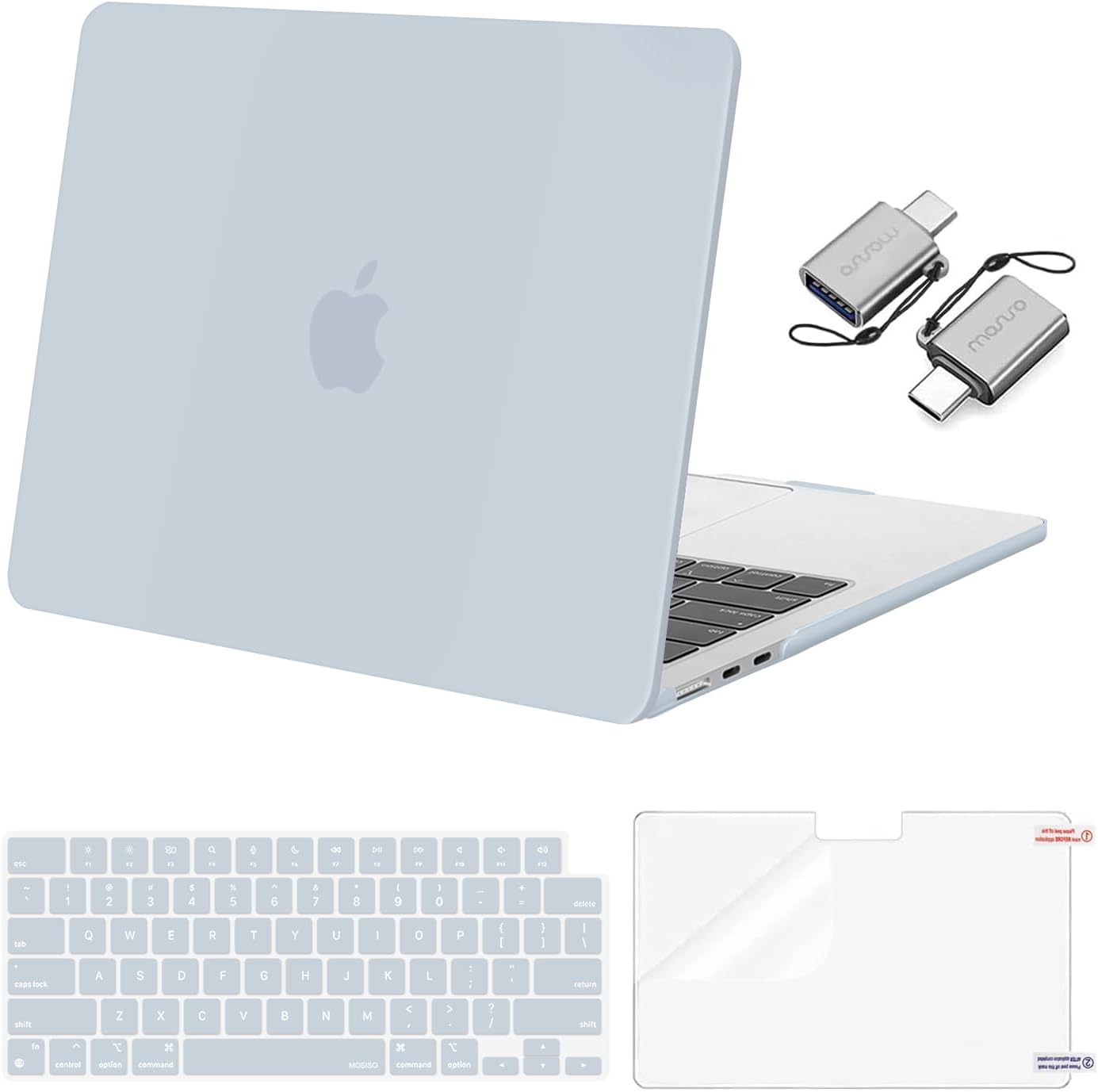 MOSISO Compatible with MacBook Air 13 inch Case 2025 2024 2023 2022 M4 A3240 M3 A3113 M2 A2681, Plastic Hard Shell&Keyboard Cover&Screen Film&Type C for MacBook Air 13.6 inch Case, Baby Blue
