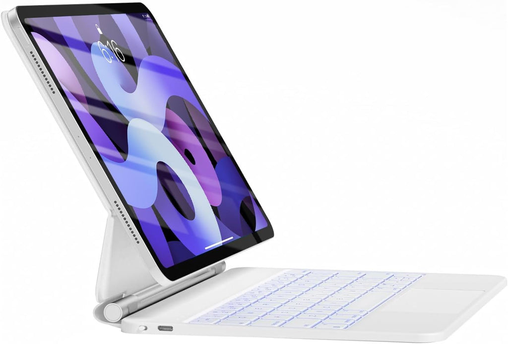 HOU Keyboard Case for iPad Air 11 inch 2025 (M3)/2024 (M2)&iPad Pro 11 Inch(4th/3rd/2nd/1st) Gen 2022,iPad Air 5th&4th Generation Case with Keyboard,Magic-Stand, Multi-Touch Trackpad,Backlight,White