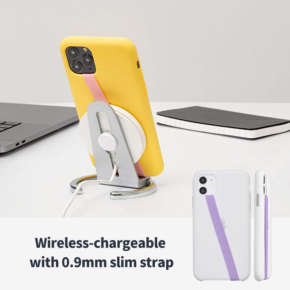 Sinjimoru Stretchable Silicone Phone Strap, Flexible and Elastic Grip Holder for iPhone & Android, Secure Phone Loops Finger Grip with Wireless Charging Support Sinji Loop Pink