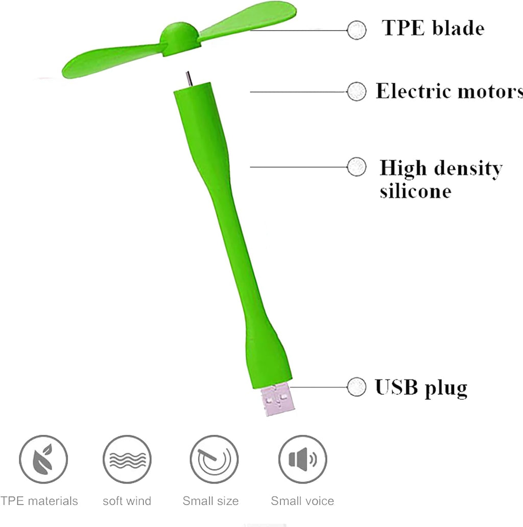 Mini USB Fan, Portable Pocket Fan USB-A Powered Little Cooler, Quiet Operation, for Home Office Car Outdoor Travel- 4 Pack (Green)