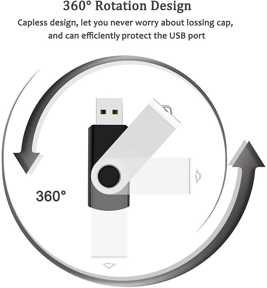 5 Pack 64GB USB Flash Drive with Type C Adapter and Storage Box USB 2.0 High Speed Metal Pen Drive 360° Rotatable Storage Memory Stick for Phone/Pad/PC/Laptop/Android - Black(5-Pack 64GB)