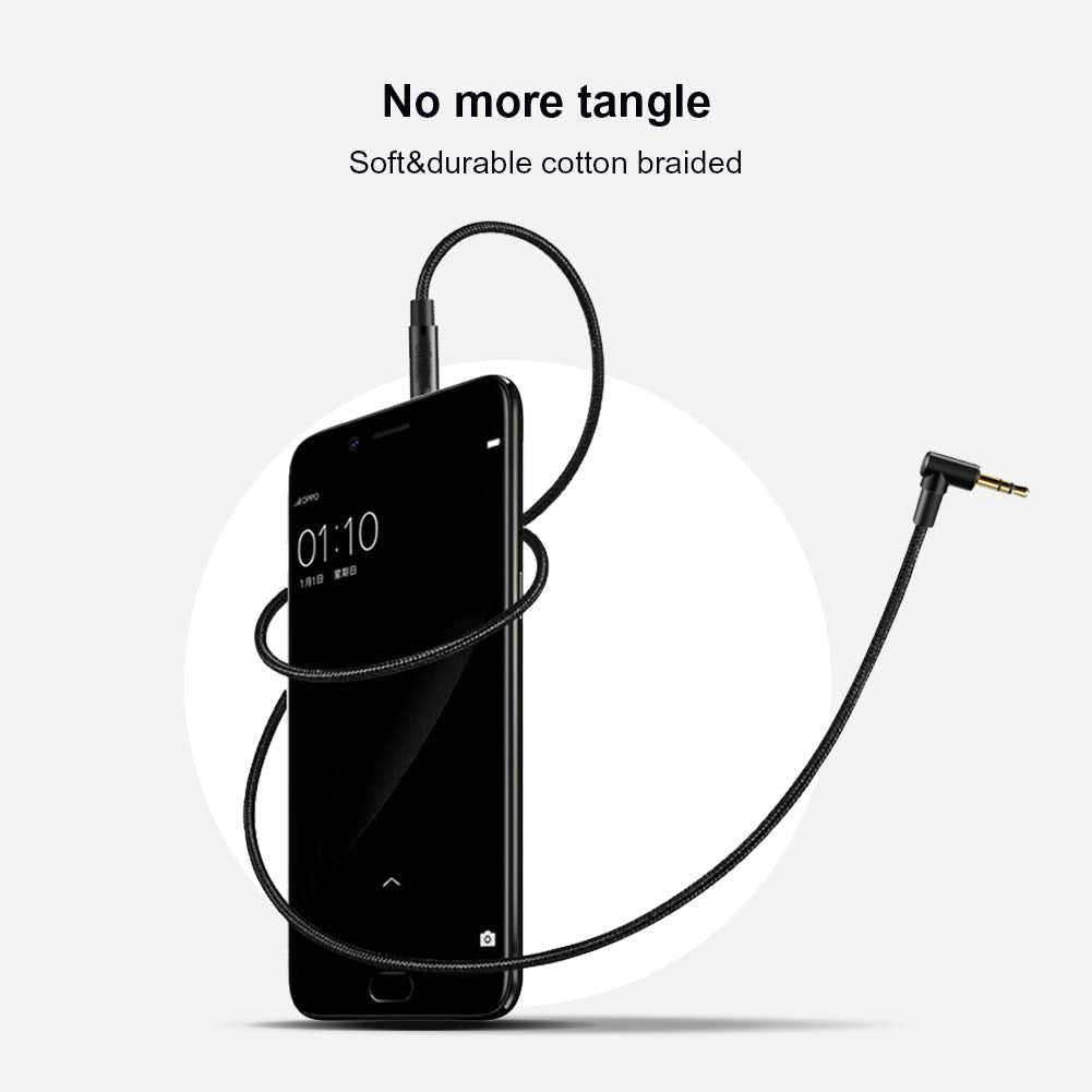 CableCreation 2-Pack 3.5mm Aux Cable 3FT/0.9m, 90 Degree 3.5mm Male to Male HiFi Cable with Silver-Plating Copper Core for Car Stereos, iPhones, PS4 Headset, Beats, Echo-Dot, 24K Gold Plated