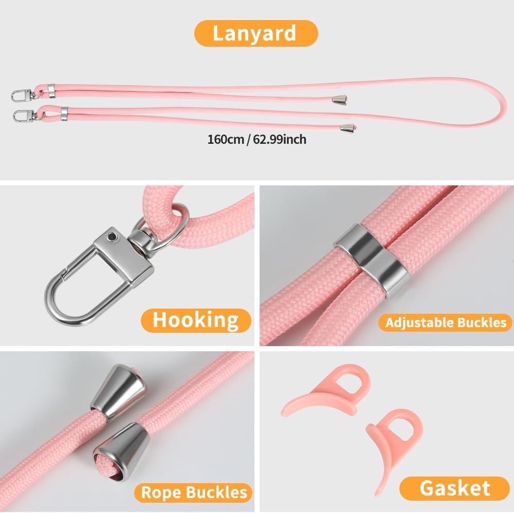 for iPhone 15 Case with 62.99 inch Lanyard, Classic Clear&Pink Magnetic Phone Case, Drop&Shockproof Protection Cases, Phone Lanyard for Around The Neck, Compatible with Magnet Accessory