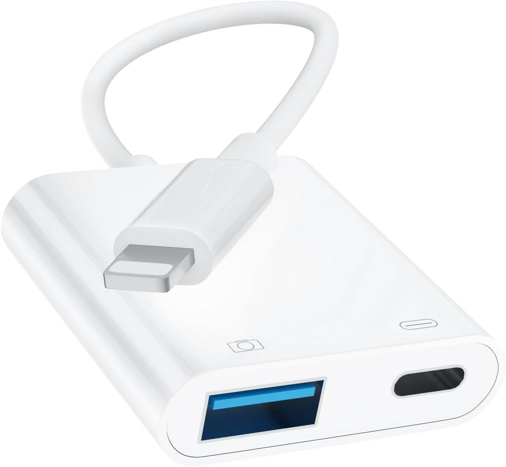 [Apple MFi Certified] Lightning to USB Camera Adapter for iPhone, iPad to USB 3.0 Female OTG Adapter with Charging Port, Plug and Play, Support Card Reader, USB Flash Drives, Keyboard