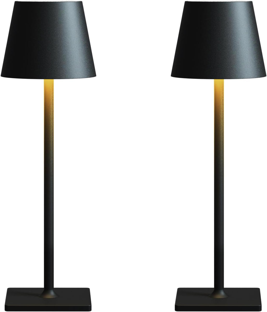Cordless Table Lamp Rechargeable Lamps: 6000mAh Battery Operated Table Lamp Outdoor Waterproof, Touch Control, Portable Wireless Desk Lamp for Dinner/Bedroom/Restaurant(Black 2 Pack)