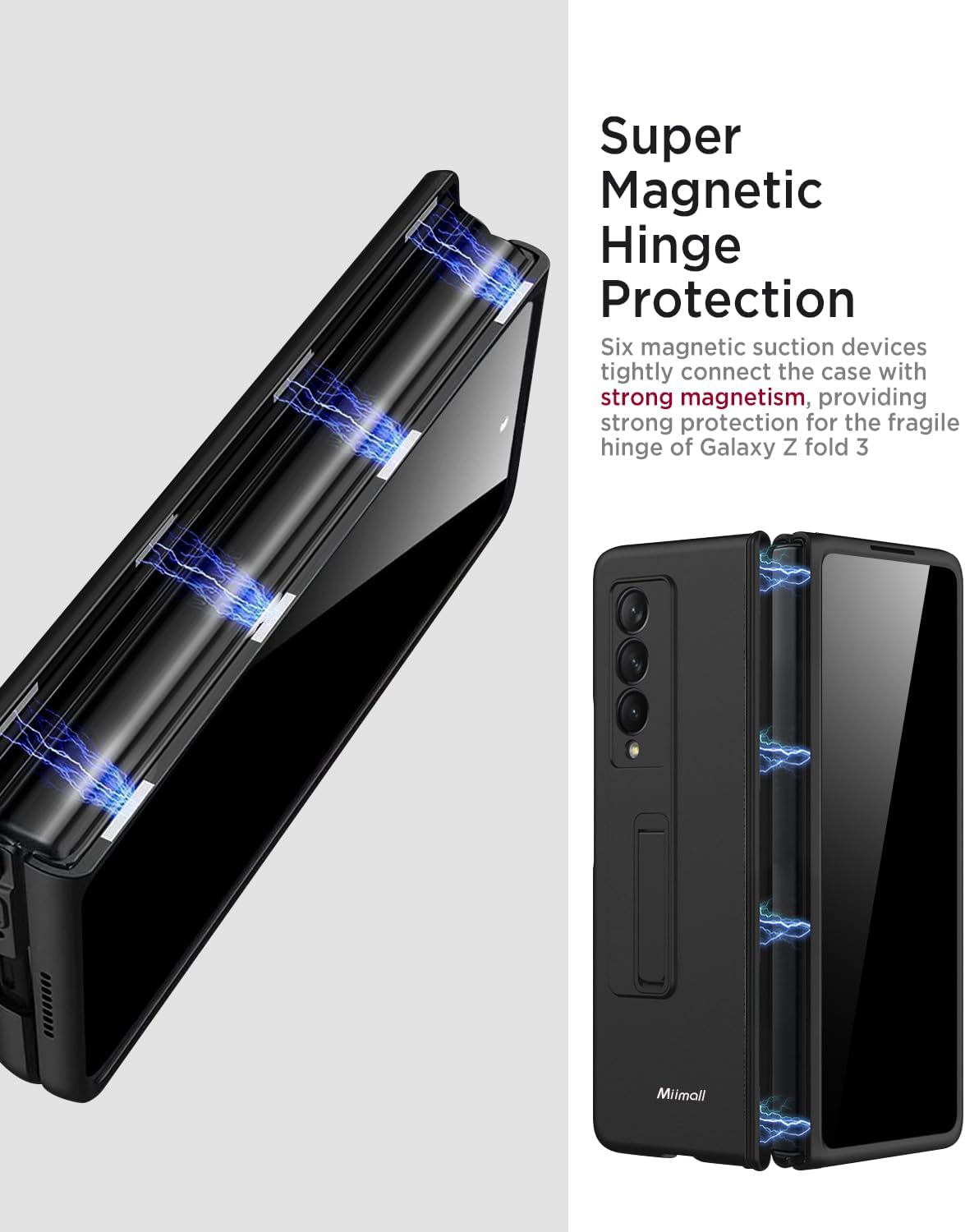 Miimall for Samsung Galaxy Z Fold 3 Case with Privacy Screen Protector, [Anti Spy] Built-in Adjustable Kickstand & Magnetic Hinge Protection Full-Body Protective Case for Galaxy Z Fold 3 5G Black