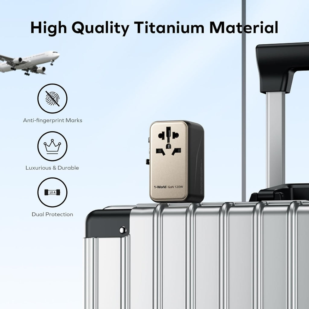 MOMAX Universal Travel Adapter, 170W GaN International Power Adapter, 2 USB-C 2 USB-A, Worldwide Travel Plug Adapter, International Power Adapter for Most Europe, USA, Japan, Australia (Type C/A/G/I)