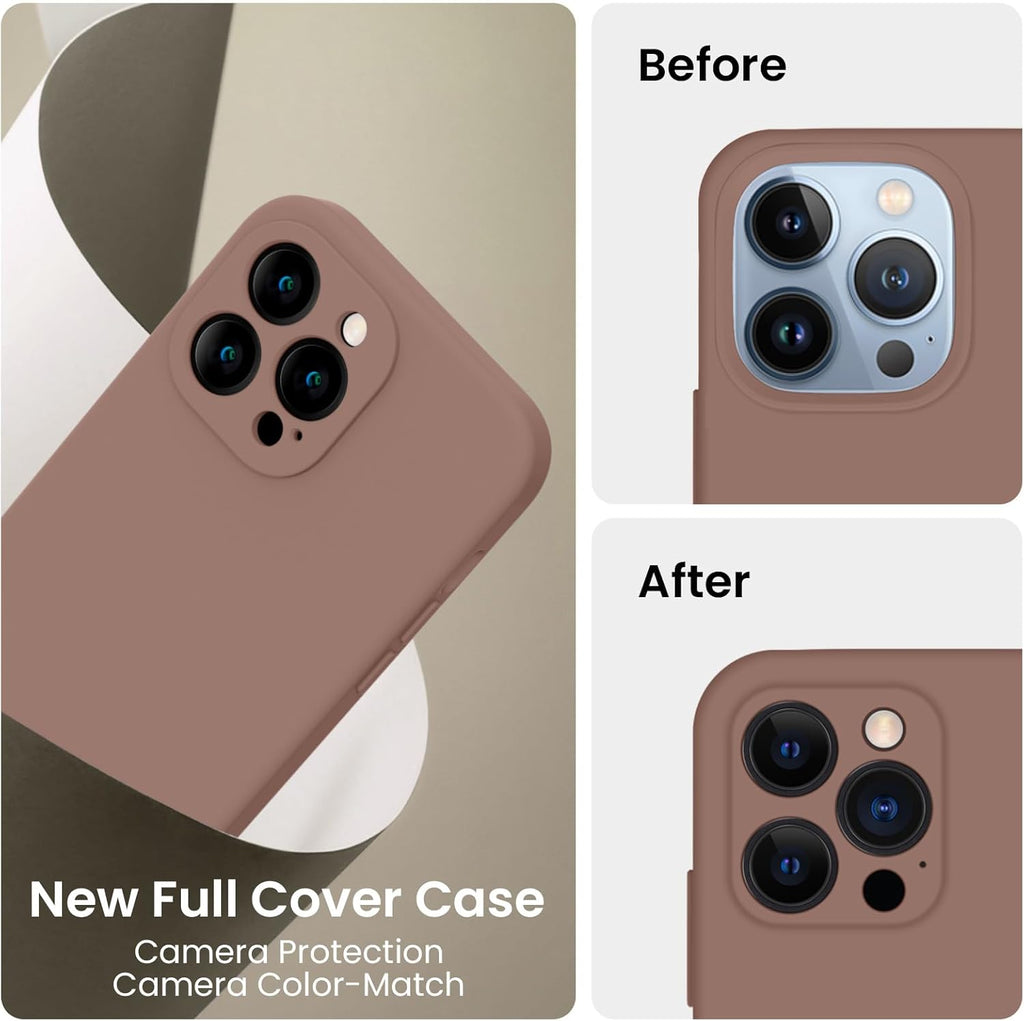 FireNova Designed for iPhone 13 Pro Case, Silicone Upgraded [Camera Protection] Phone Case with [2 Screen Protectors], Soft Anti-Scratch Microfiber Lining Inside, 6.1 inch, Light Brown