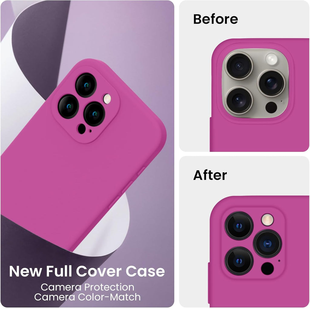 FireNova Designed for iPhone 15 Pro Max Case, Silicone Upgraded [Camera Protection] Phone Case with [2 Screen Protectors], Soft Anti-Scratch Microfiber Lining Inside, 6.7 inch, Shocking Pink