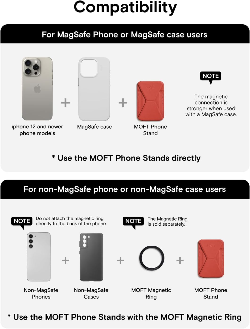 MOFT Magnetic Wallet Stand Compatible with iPhone 16/15/14/13/12 Series, Angle Adjustment & Magsafe Compatible MOVAS Phone Stand,Sunset