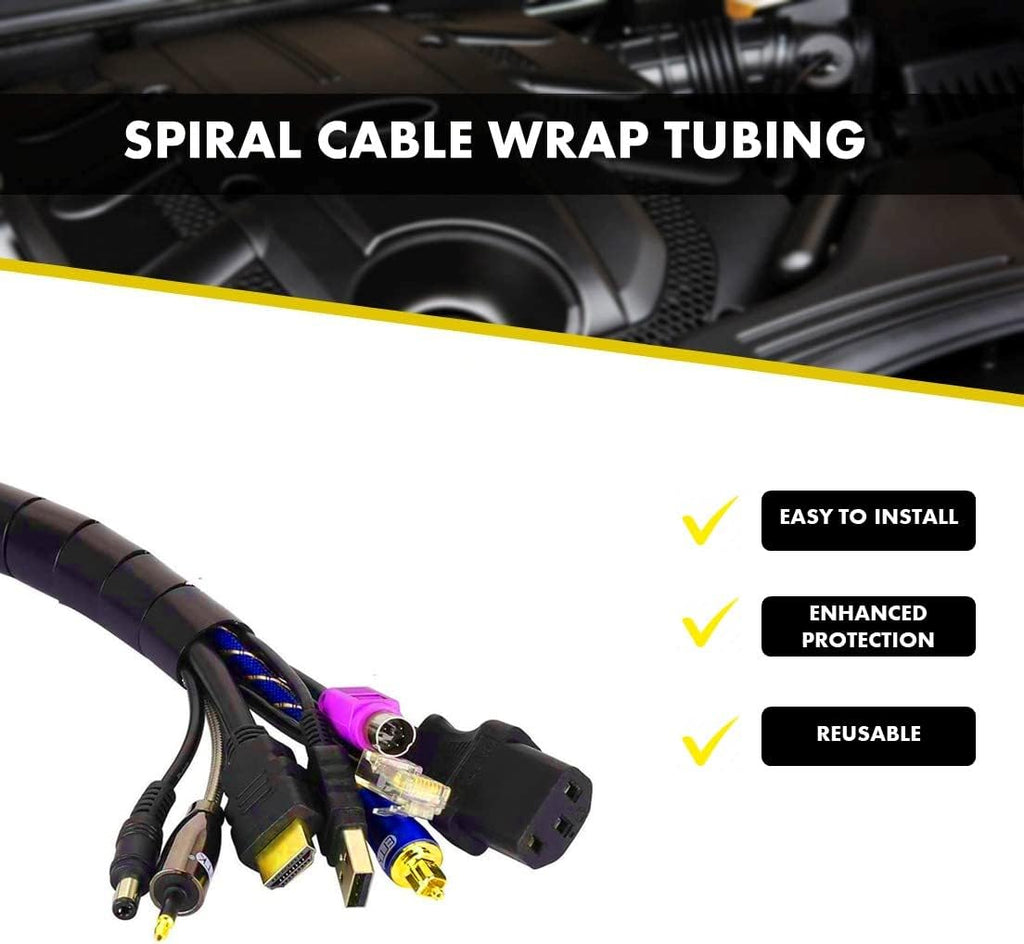 Kable Kontrol Vortex Spiral Cable Wrap - 1” Inch 100’ Feet Long - Hose Protector Flexible Polyethylene Wire Conduit Tubing Cable Sleeve Cord Cover to Organize Wires – Black