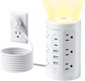 Power Strip Tower with Night Light, 15W Surge Protector Power Strip with USB Ports, 10 FT Extension Cord with Multiple Outlets (12AC+3A+2C) for Home Office Desk DormRoom (White)